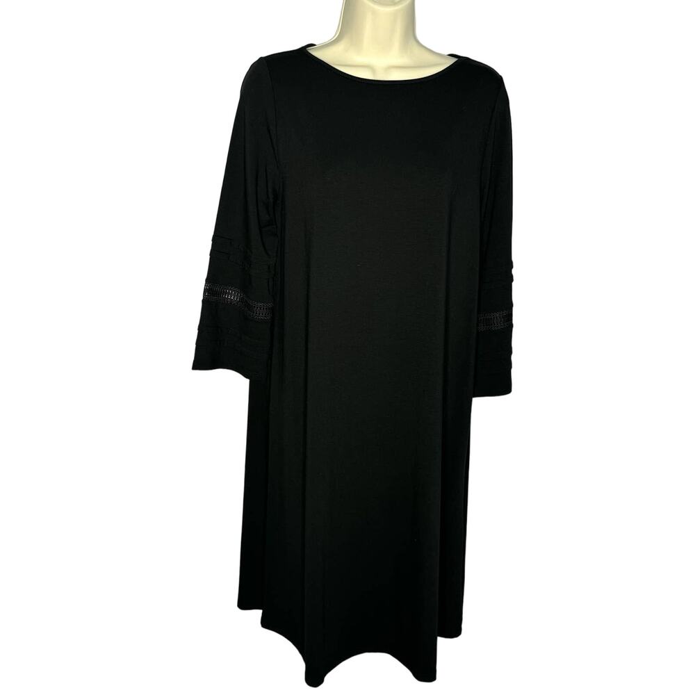 J. Jill Wearever Collection Black 3/4 Flare Sleeve Knit Jersey Dress Casual S